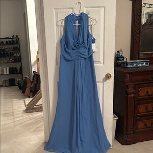 David's Bridal Flowing Blue Maxi Dress